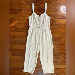 Old Navy White Linen Blend Wide Leg Jumpsuit Women's M Fair